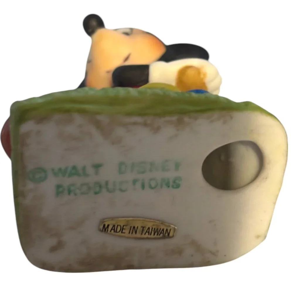 Walt Disney Productions Vintage 1977 Mickey Mouse mowing the lawn‎ mini figurine